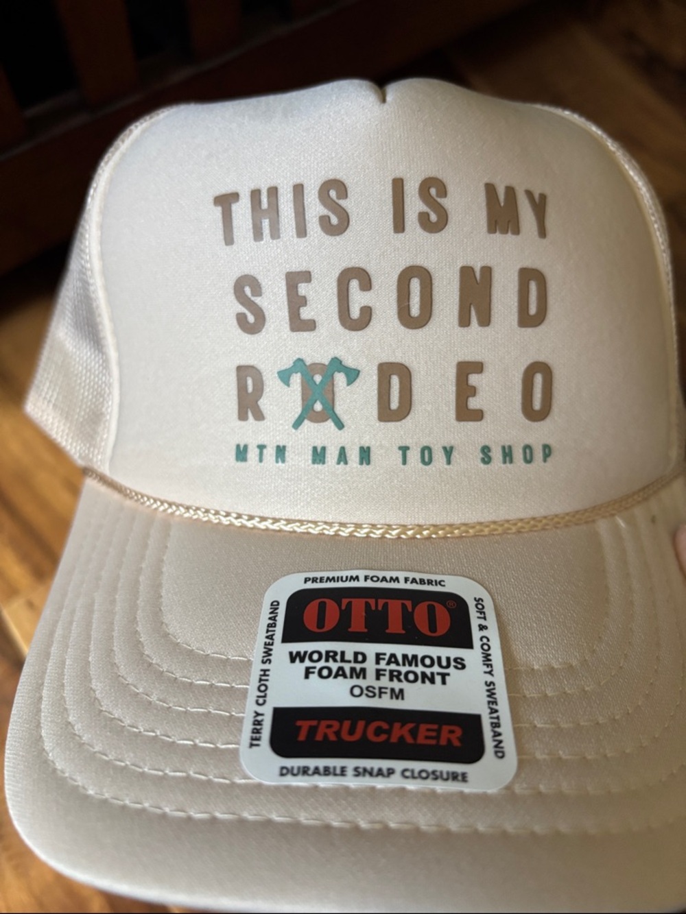 OTTO Beige Trucker Hat with Printed Slogan - Picture 2 of 7